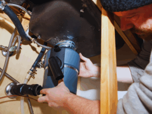 plumber fixing humming garbage disposal