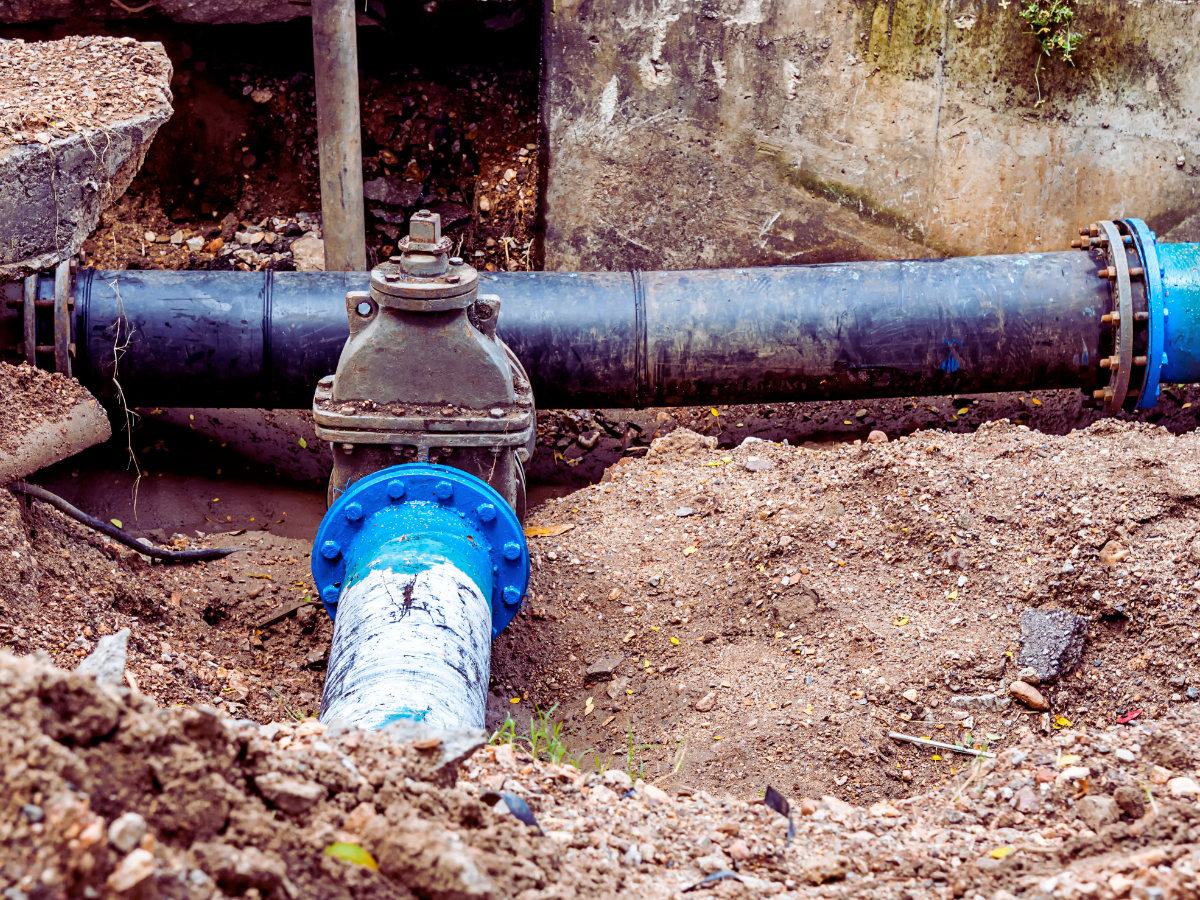 broken water line dug up for traditional water line replacement 