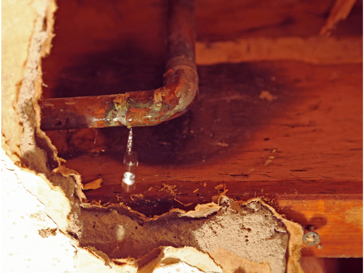 Corrosion in copper pipes causing pinhole leak